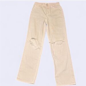 PacSun Cream Distressed Straight Leg LONG Jeans
